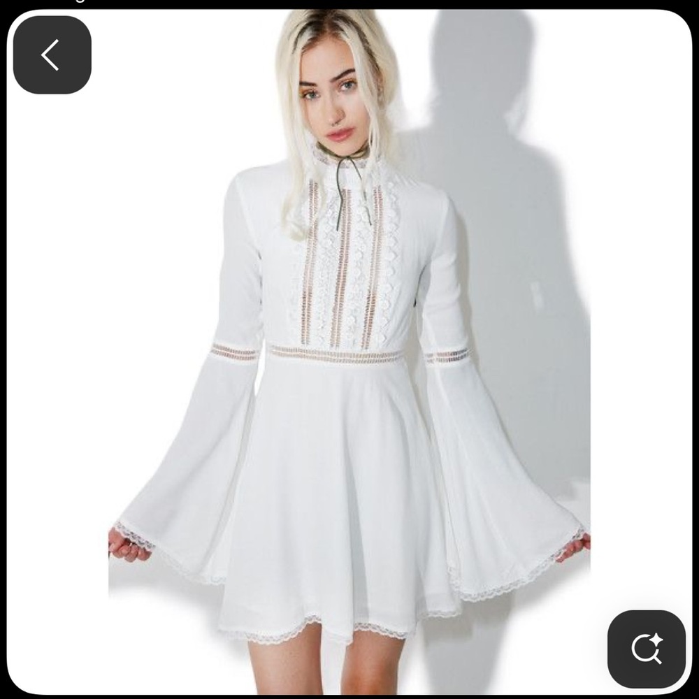 For Love & Lemons White Lace Bell Sleeve Mini Dress Boho Festival Cottagecore S - Picture 4 of 8